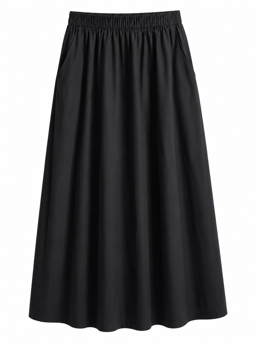 NWT Quince 100% Organic Cotton Black Midi Skirt Size Medium Elastic Waist - Picture 2 of 9